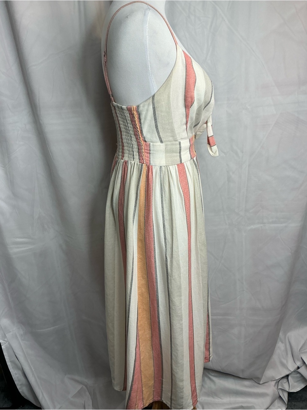 2355 - Japna 100% Cotton Striped Cutout Sundress Button Front Midi Small - Picture 5 of 12